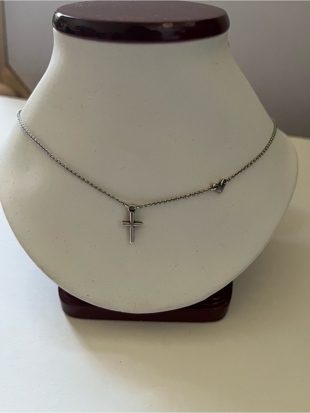 Avery Silver Layered Cross and Heart Charm Necklace Faith and Love - Picture 2 of 8